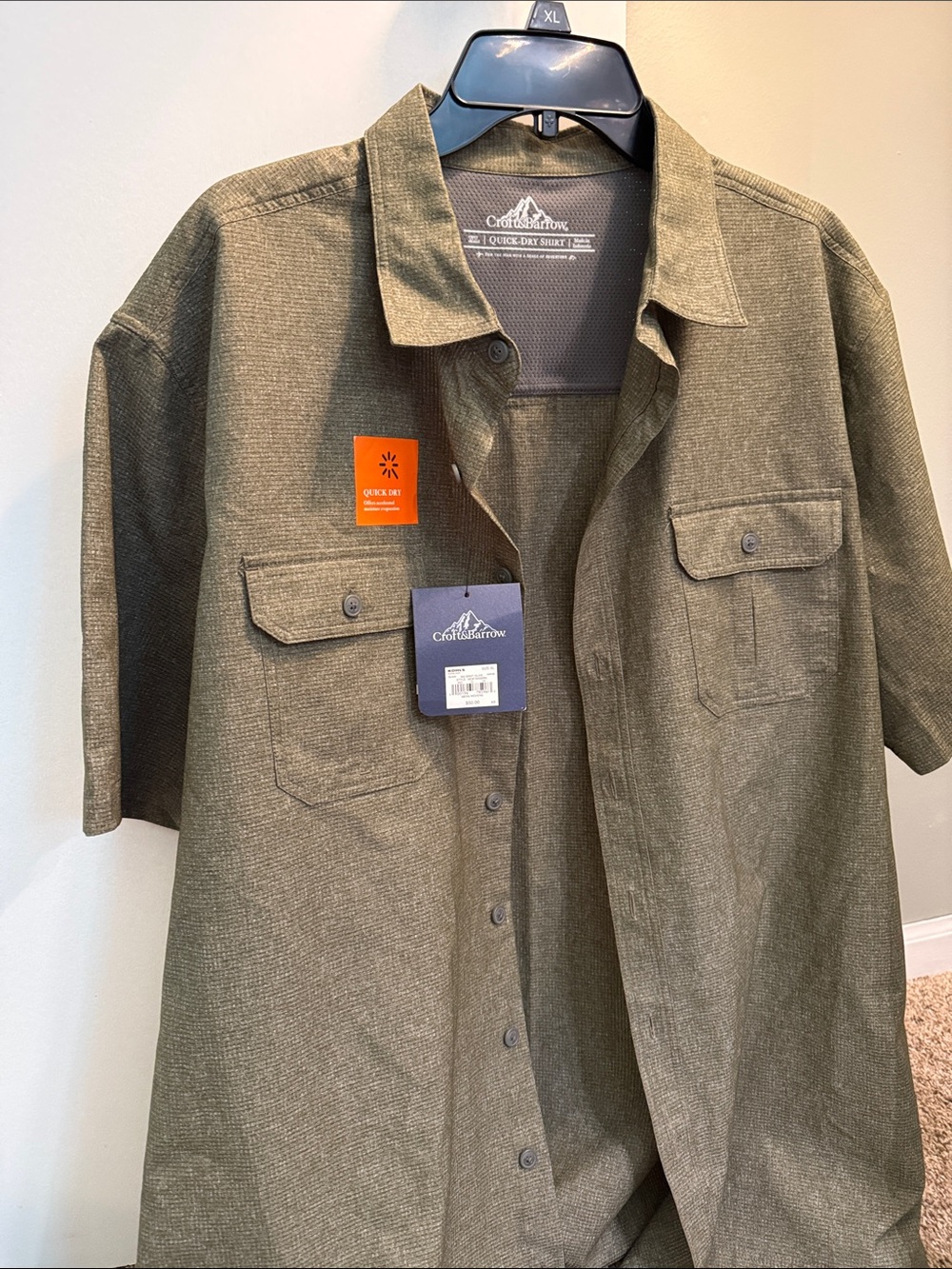 croft & barrow Olive Short-Sleeve Button-Front Shirt with Flap Pockets